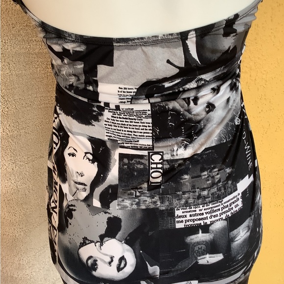 WOMANS FACES ON BLACK AND WHITE HALTER TOP - Picture 2 of 6